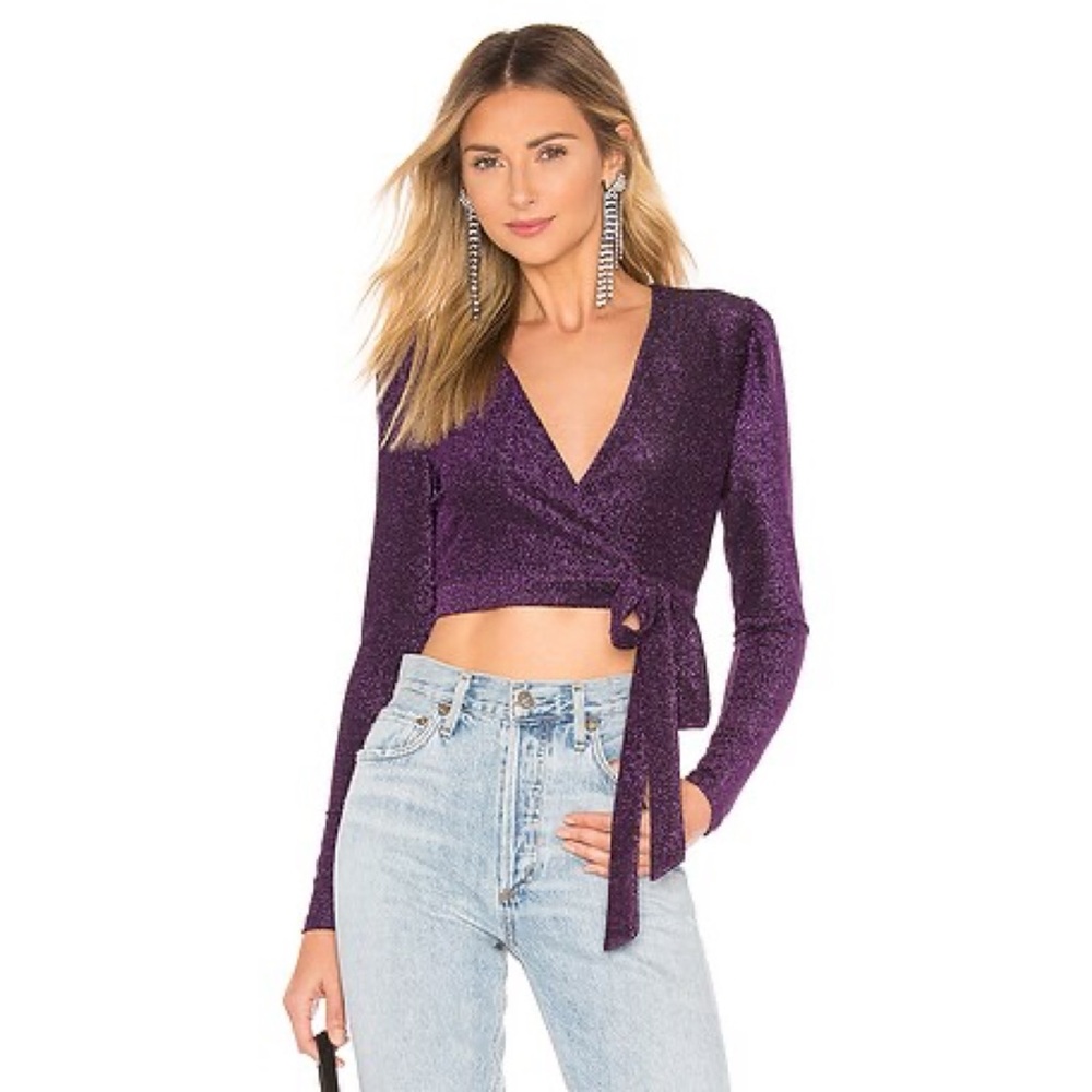 Revolve x Privacy Please | Luna Wrap Top In Metallic Purple EUC Women's Size XL